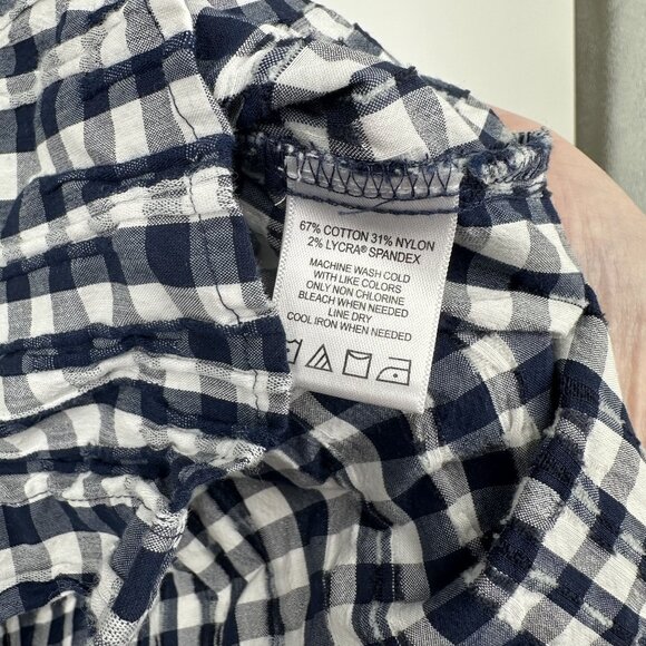 Foxcroft Women's Navy Blue Plaid Button down shirt size 14 Shaped - Picture 4 of 6